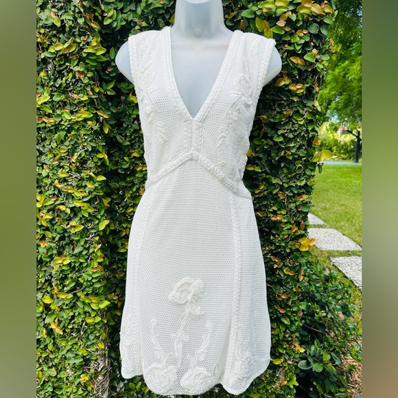 Not So Serious for Anthropologie 🤍white crochet knit and beaded mini 🤍 - Picture 1 of 11